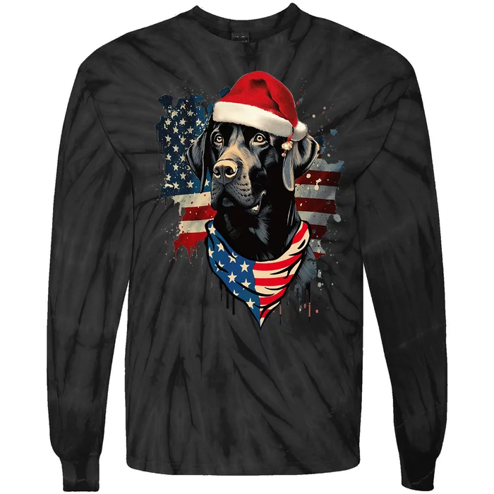 Black Lab Labrador Vintage Santa Christmas Pajama Dog Xmas Tie-Dye Long Sleeve Shirt