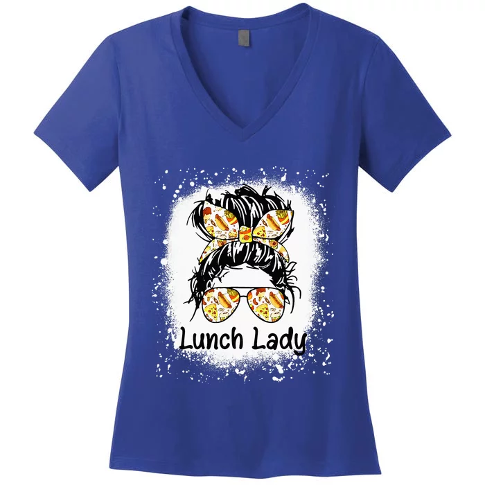 Bleached Lunch Lady Messy Hair Woman Bun Lunch Lady Life Women's V-Neck T-Shirt