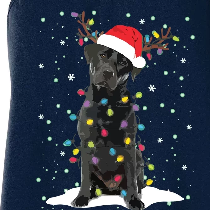 Black Lab Labrador Christmas Tree Light Pajama Dog Xmas Women's Racerback Tank