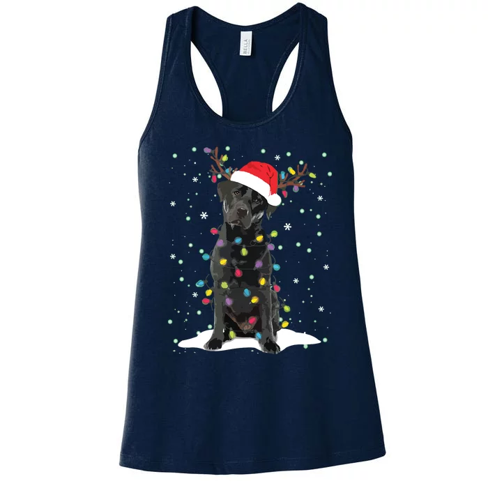 Black Lab Labrador Christmas Tree Light Pajama Dog Xmas Women's Racerback Tank