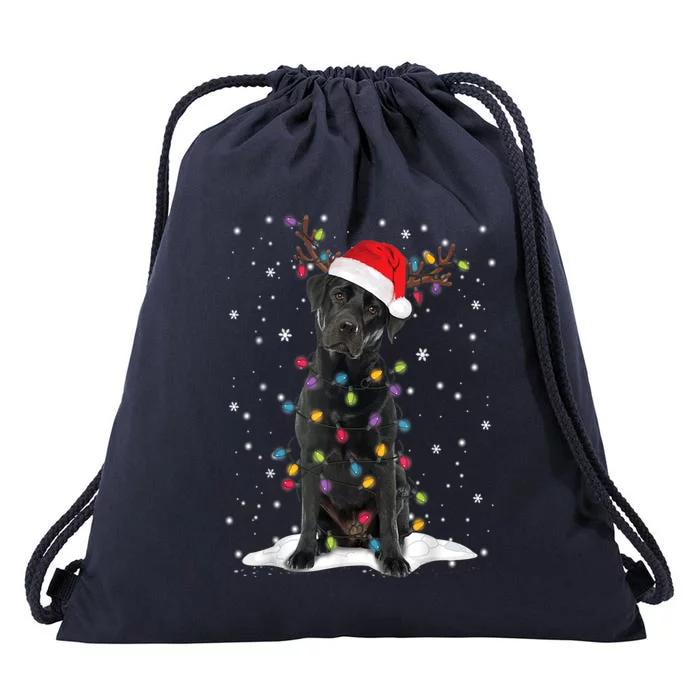 Black Lab Labrador Christmas Tree Light Pajama Dog Xmas Gift Drawstring Bag