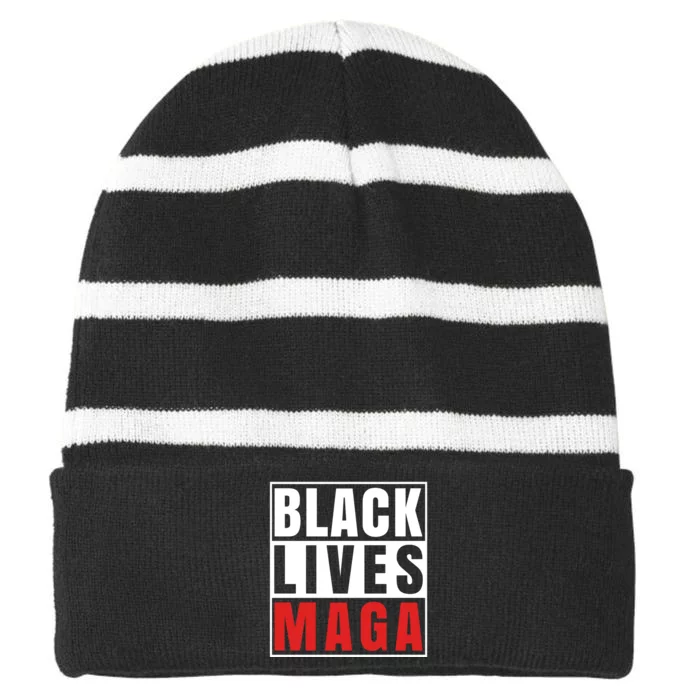 Black Lives Maga Black Conservative Republican Striped Beanie with Solid Band