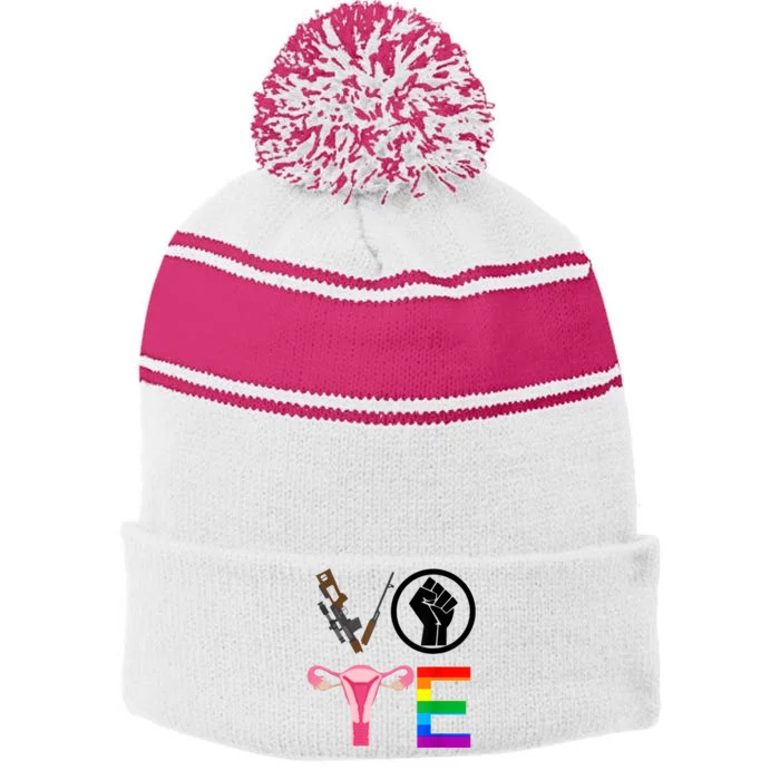 Black Lives Matter Vote Lgbt Gay Rights Feminist Equality Stripe Pom Pom Beanie