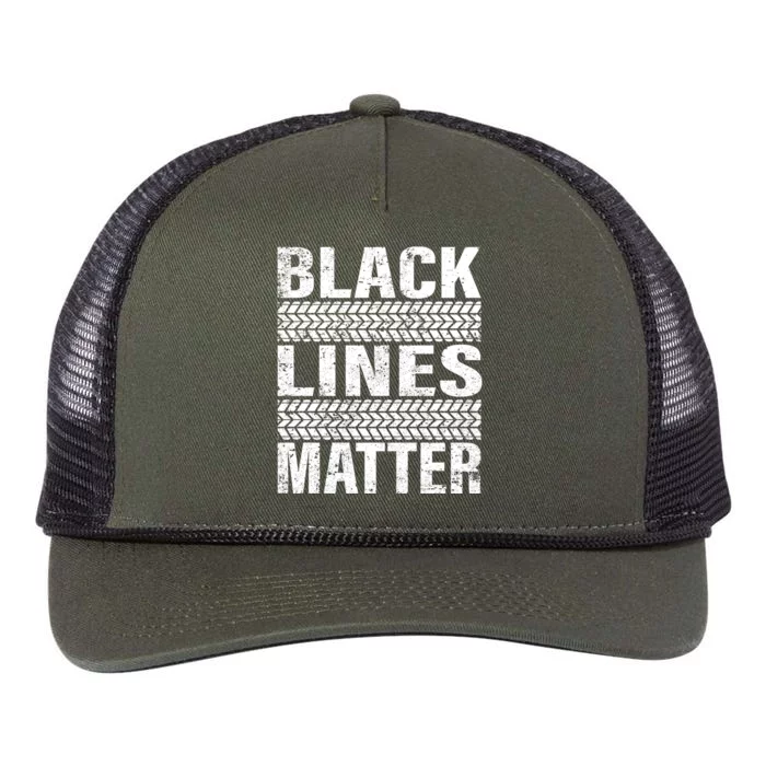 Black Lines Matter Drift Car Burnout Drag Racing Enthusiast Gift Retro Rope Trucker Hat Cap