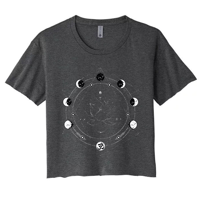 Black Lotus Moon Flower Phases Yoga Women's Crop Top Tee