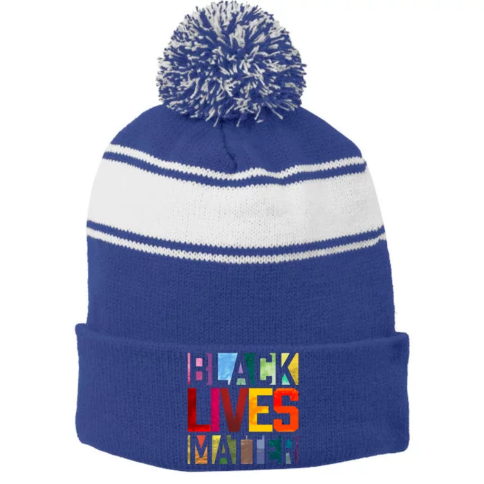 Black Lives Matter Blm Movet End Racism Gift Stripe Pom Pom Beanie