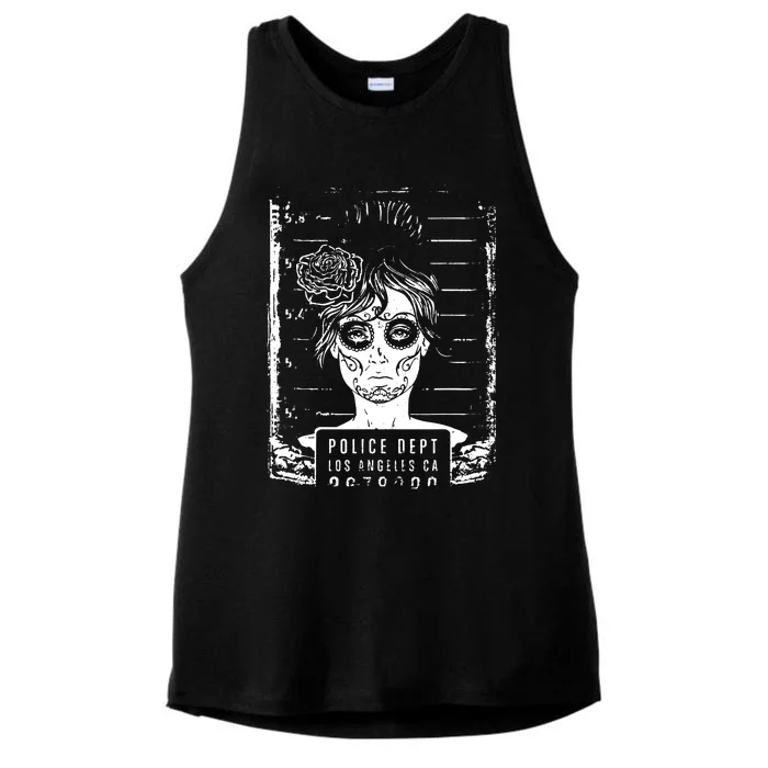 Busted LA Mexican Sugar Skull Design Catrina Dia De Muertos Ladies Tri-Blend Wicking Tank