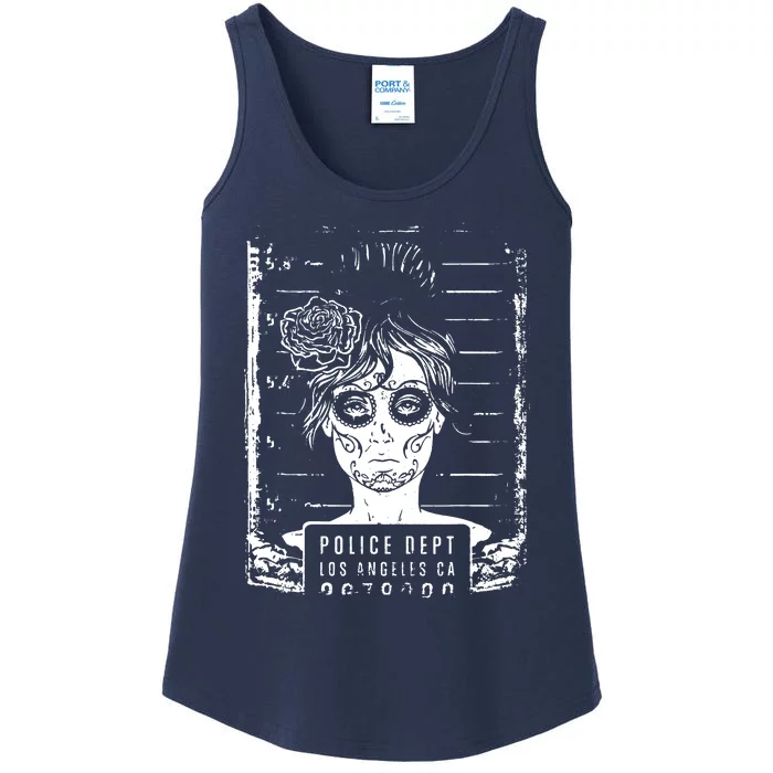 Busted LA Mexican Sugar Skull Design Catrina Dia De Muertos Ladies Essential Tank