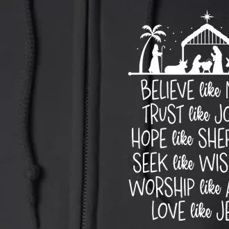 Believe Like Mary Trust Like Joseph Christmas Praying Full Zip Hoodie