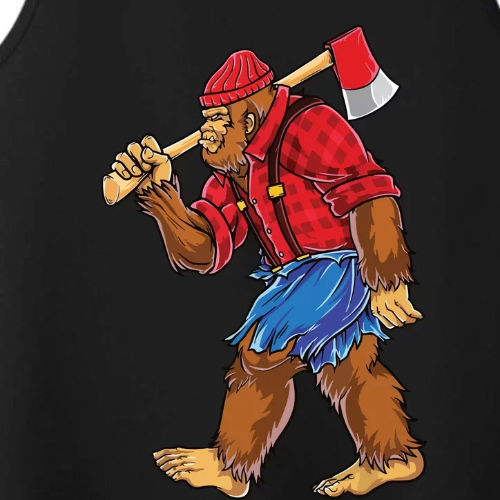 Bigfoot Lumberjack Men Funny Woodworking Sasquatch Lover Performance Tank