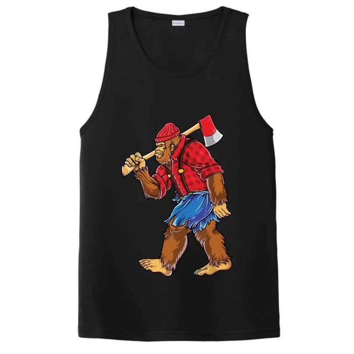 Bigfoot Lumberjack Men Funny Woodworking Sasquatch Lover Performance Tank