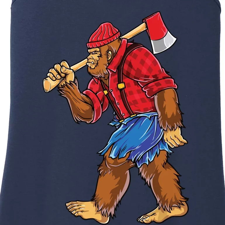 Bigfoot Lumberjack Men Funny Woodworking Sasquatch Lover Ladies Essential Tank