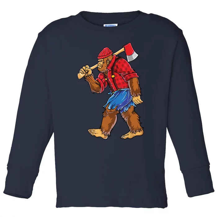 Bigfoot Lumberjack Men Funny Woodworking Sasquatch Lover Toddler Long Sleeve Shirt