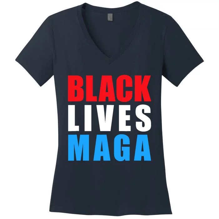 Black Lives MAGA Black Conservative Republican ProTrump Women's V-Neck T-Shirt