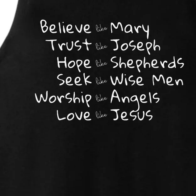 Believe Like Mary And Trust Like Joseph Christmas Image Ladies Tri-Blend Wicking Tank