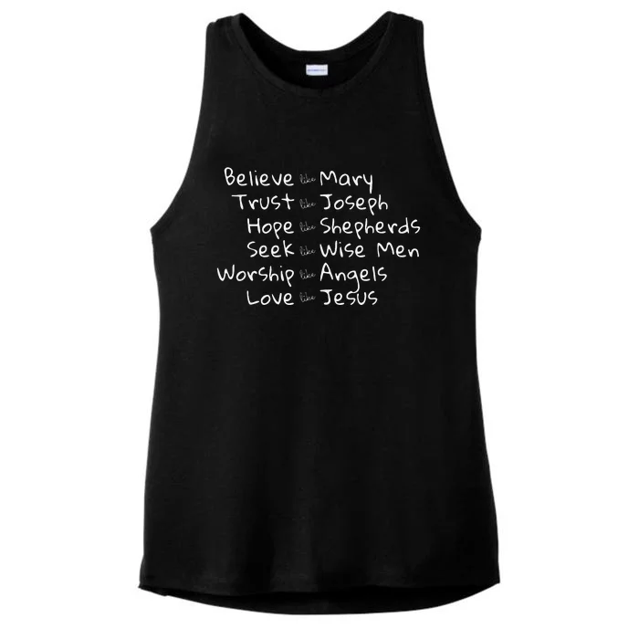 Believe Like Mary And Trust Like Joseph Christmas Image Ladies Tri-Blend Wicking Tank