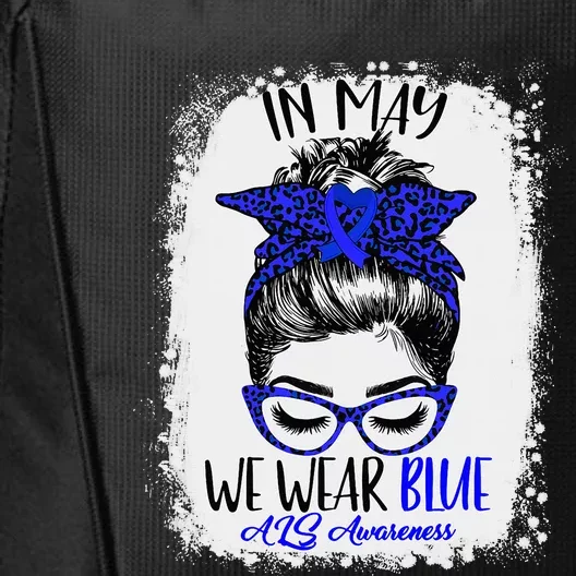 Bleached Leopard Messy Bun In May We Wear Blue ALS Awareness City Backpack