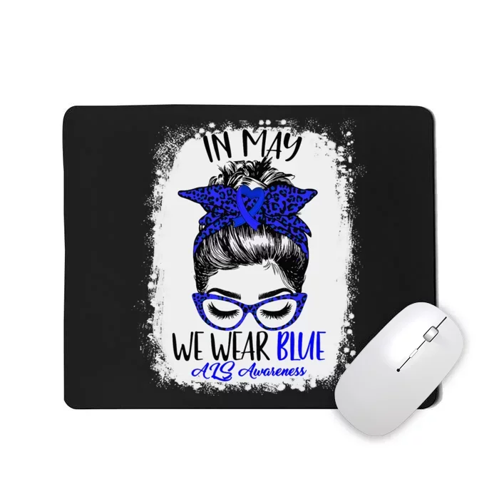 Bleached Leopard Messy Bun In May We Wear Blue ALS Awareness Mousepad