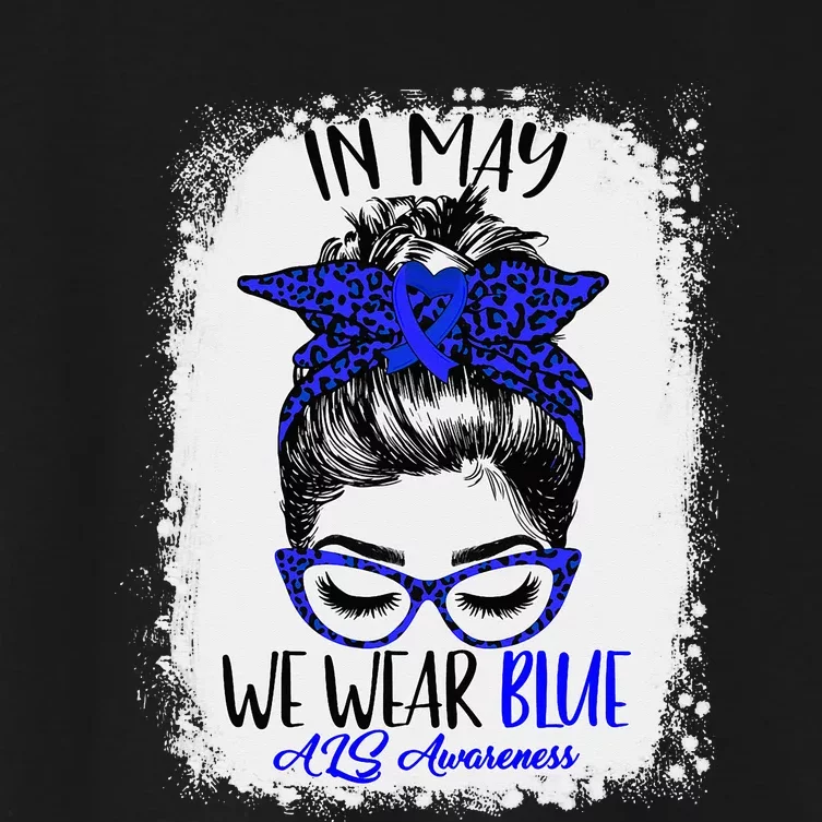 Bleached Leopard Messy Bun In May We Wear Blue ALS Awareness Women's Crop Top Tee