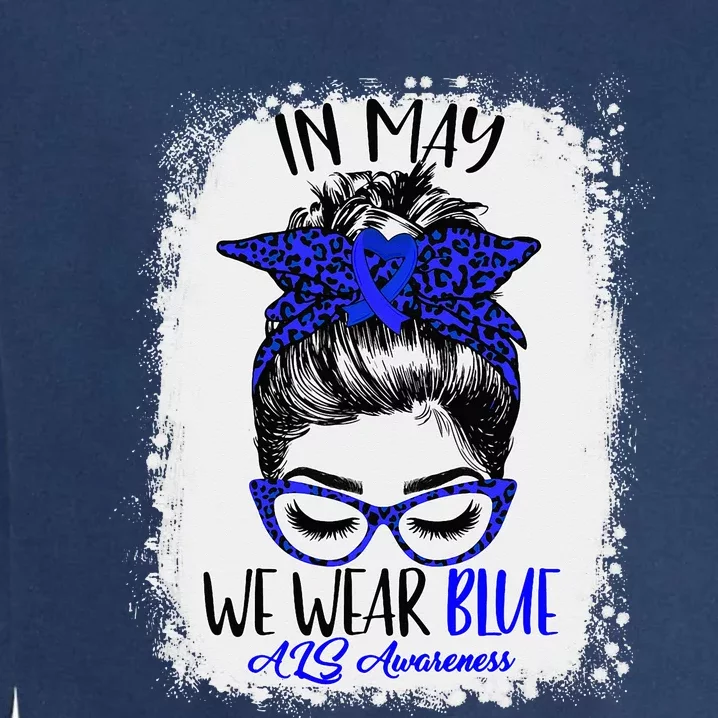 Bleached Leopard Messy Bun In May We Wear Blue ALS Awareness Garment-Dyed Sweatshirt