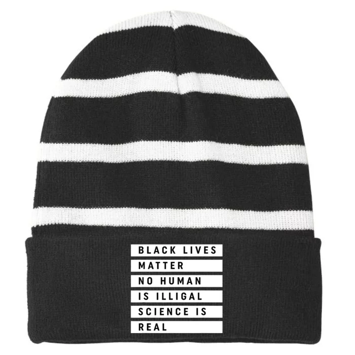 Black Lives Matter 's Rights Are Human Rights Striped Beanie with Solid Band