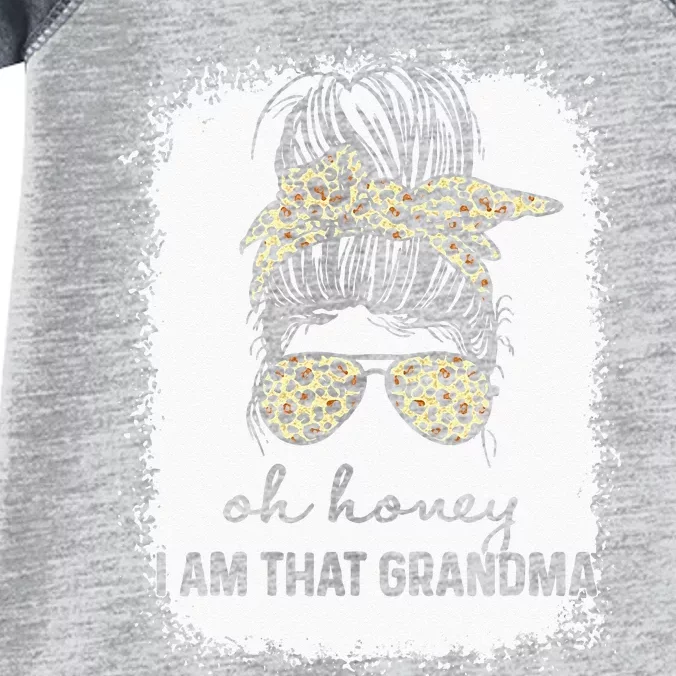 Bleached Leopard Messy Bun Oh Honey I Am That Grandma Funny Infant Baby Jersey Bodysuit