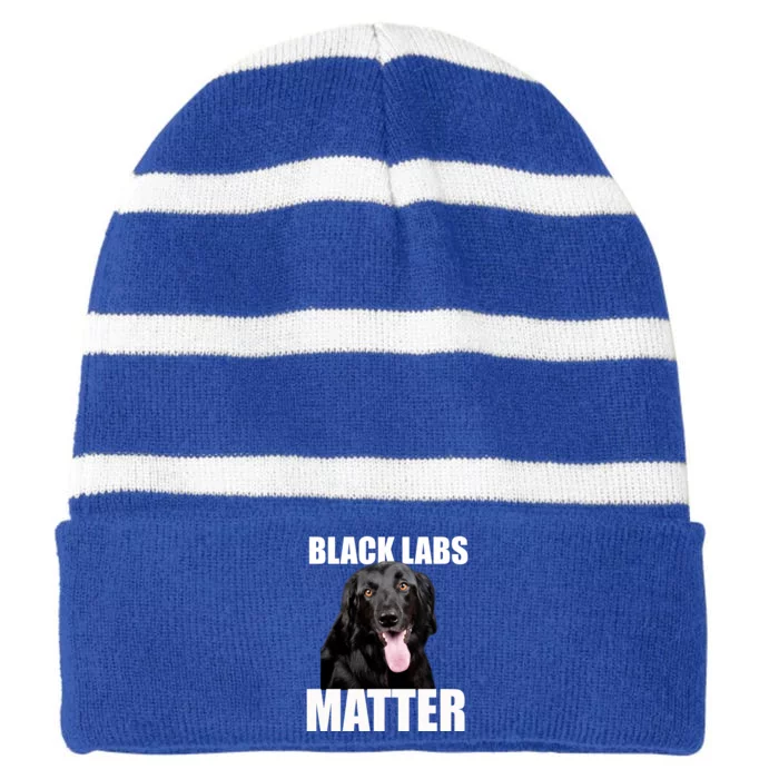 Black Labs Matter Labrador Retriever Mom Dad Dog Lover Funny Gift Striped Beanie with Solid Band