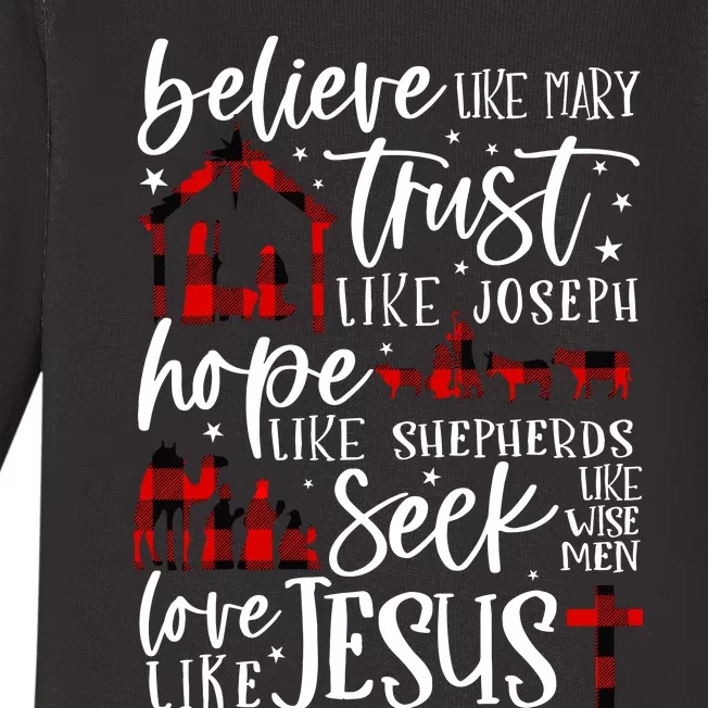 Believe Like Mary Trust Like Joseph Hope Like Shepherds Baby Long Sleeve Bodysuit