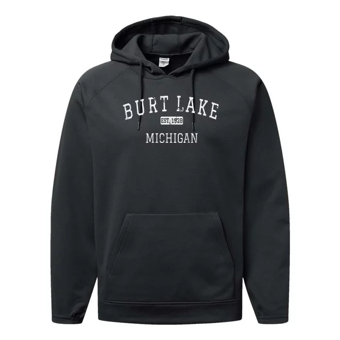 Burt Lake Michigan MI Vintage Performance Fleece Hoodie