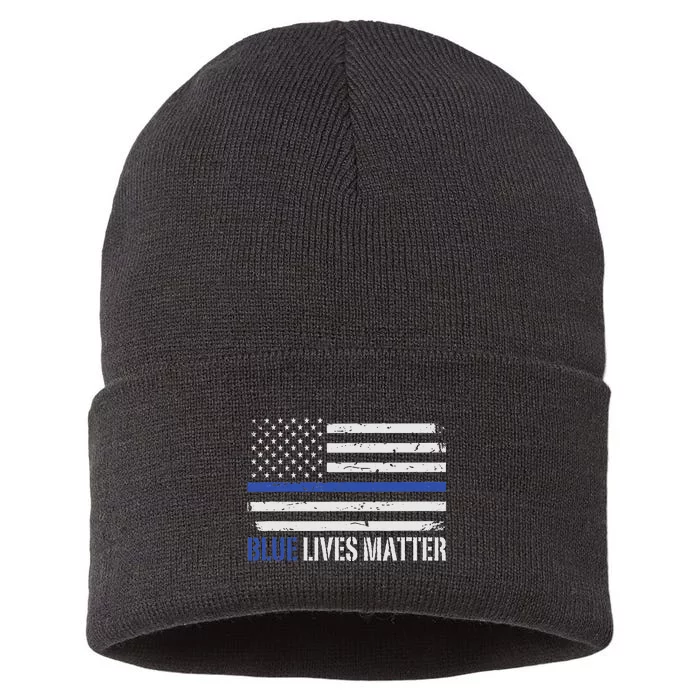 Blue Lives Matter Thin Blue Line American Flag Cop Sustainable Knit Beanie