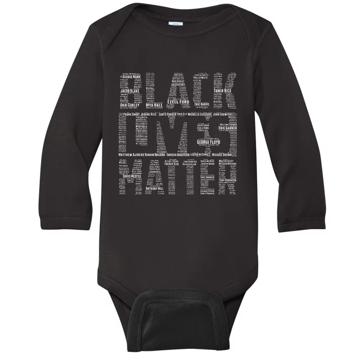 Black Lives Matter With Names Of Victims Blm Baby Long Sleeve Bodysuit