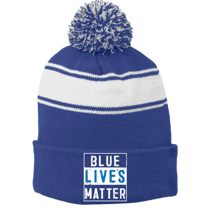 Blue Lives Matter Funny Police Officer Supporter Gift Great Gift Stripe Pom Pom Beanie