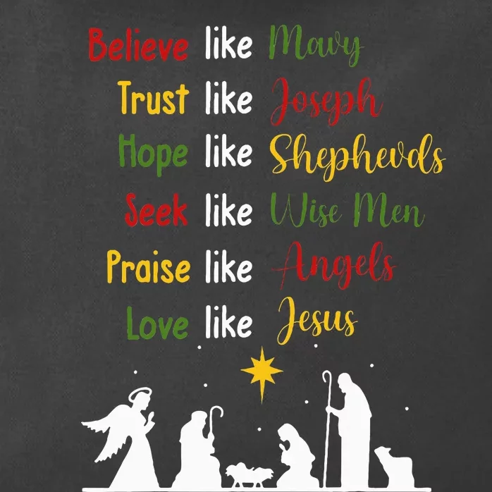 Believe Like Mary Trust Like Joseph Nativity Scene Christian Zip Tote Bag