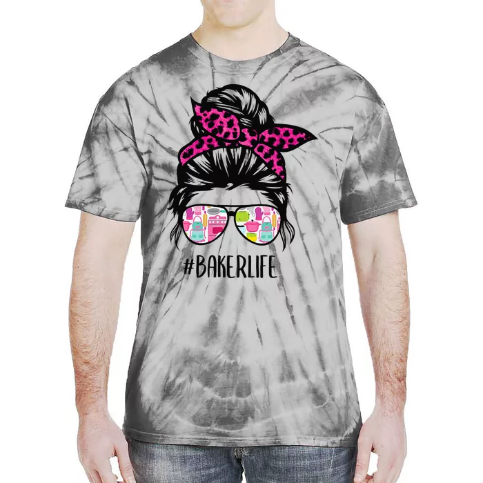 Baker Life Messy Bun Hair Baking Pink Pastry Baker Chef Tie-Dye T-Shirt