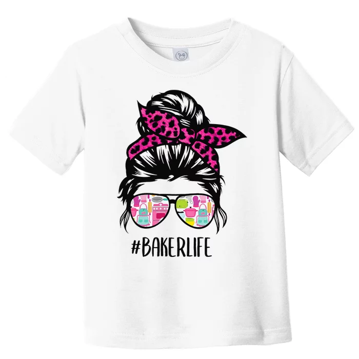 Baker Life Messy Bun Hair Baking Pink Pastry Baker Chef Toddler T-Shirt