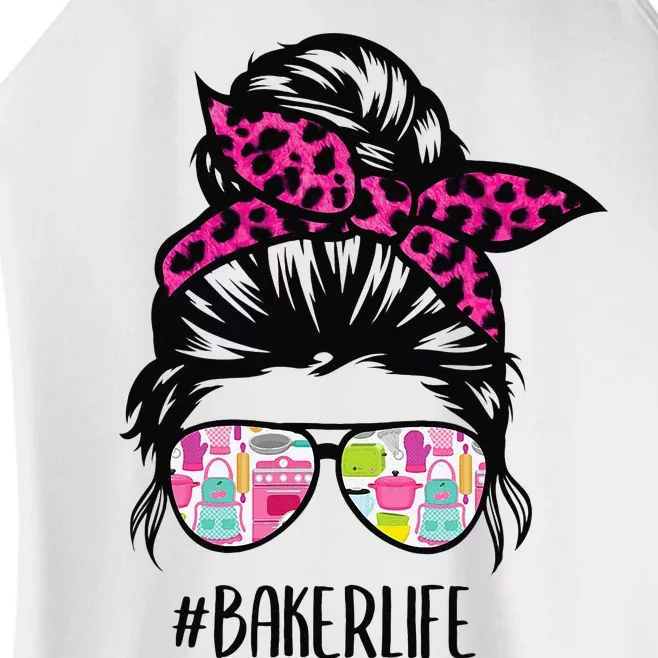 Baker Life Messy Bun Hair Baking Pink Pastry Baker Chef Women’s Perfect Tri Rocker Tank