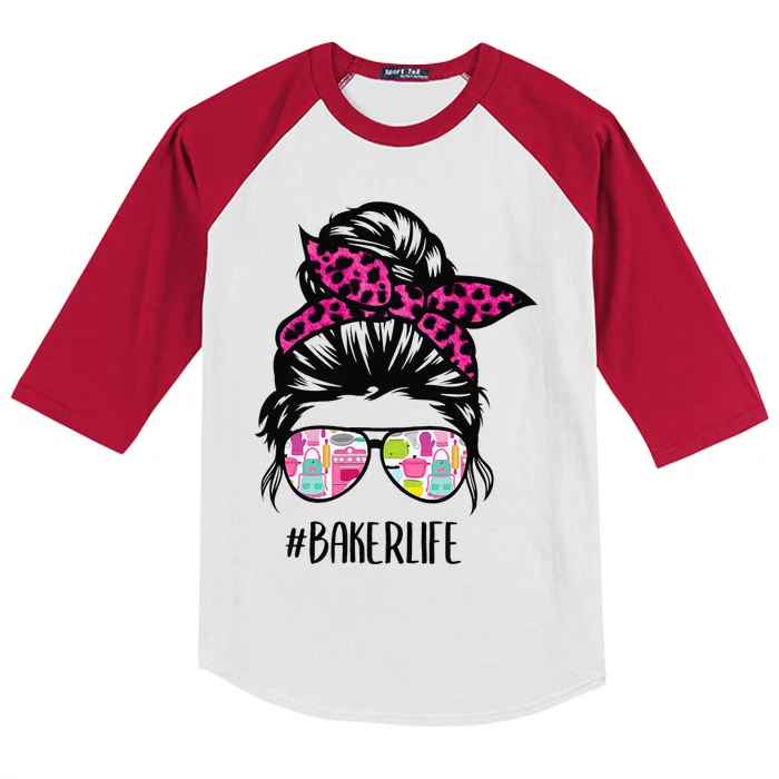 Baker Life Messy Bun Hair Baking Pink Pastry Baker Chef Kids Colorblock Raglan Jersey