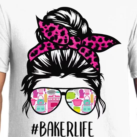 Baker Life Messy Bun Hair Baking Pink Pastry Baker Chef Pajama Set