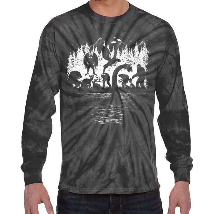 Bigfoot Loch Ness Monster Mothman Chupacabra Aliens Cryptid Tie-Dye Long Sleeve Shirt