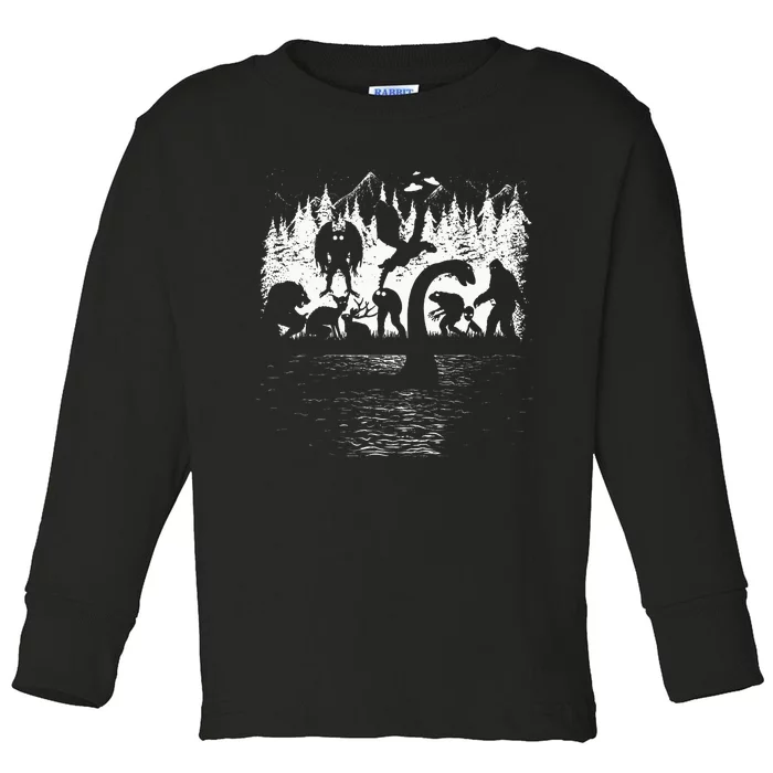 Bigfoot Loch Ness Monster Mothman Chupacabra Aliens Cryptid Toddler Long Sleeve Shirt