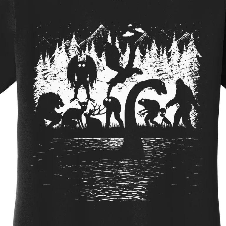 Bigfoot Loch Ness Monster Mothman Chupacabra Aliens Cryptid Women's T-Shirt