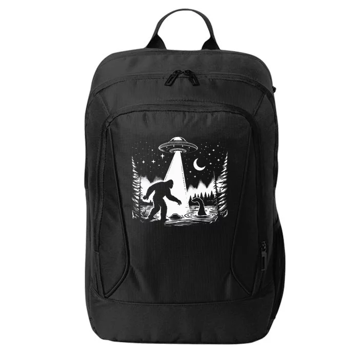 Bigfoot Loch Ness Monster & Ufo Alien Spaceship City Backpack