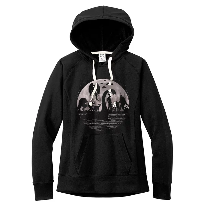 Bigfoot Loch Ness Monster Mothman And Aliens! Funny Cryptid Women's Fleece Hoodie