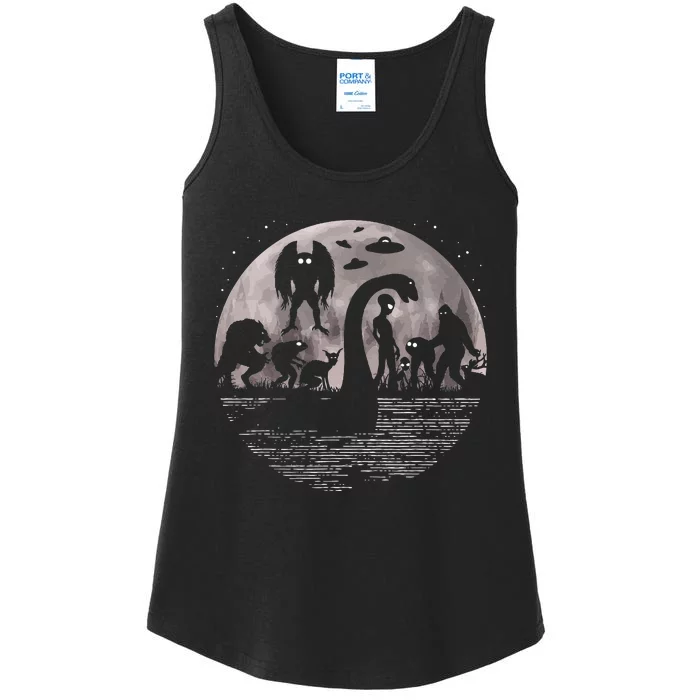 Bigfoot Loch Ness Monster Mothman And Aliens! Funny Cryptid Ladies Essential Tank