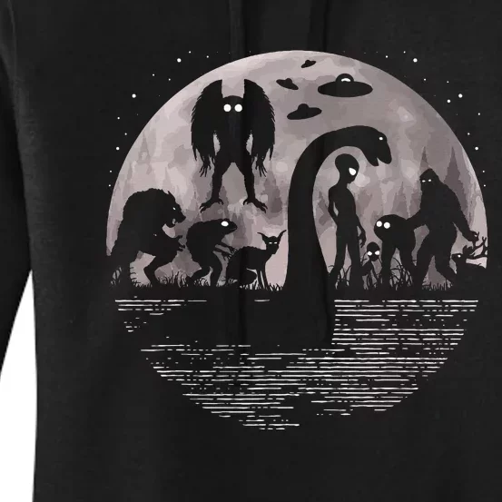 Bigfoot Loch Ness Monster Mothman And Aliens! Funny Cryptid Women's Pullover Hoodie