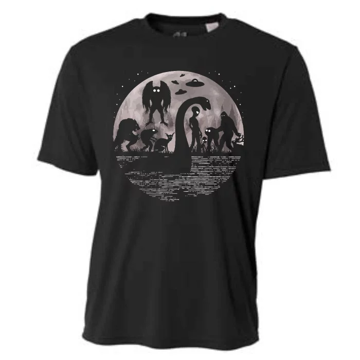 Bigfoot Loch Ness Monster Mothman And Aliens! Funny Cryptid Cooling Performance Crew T-Shirt