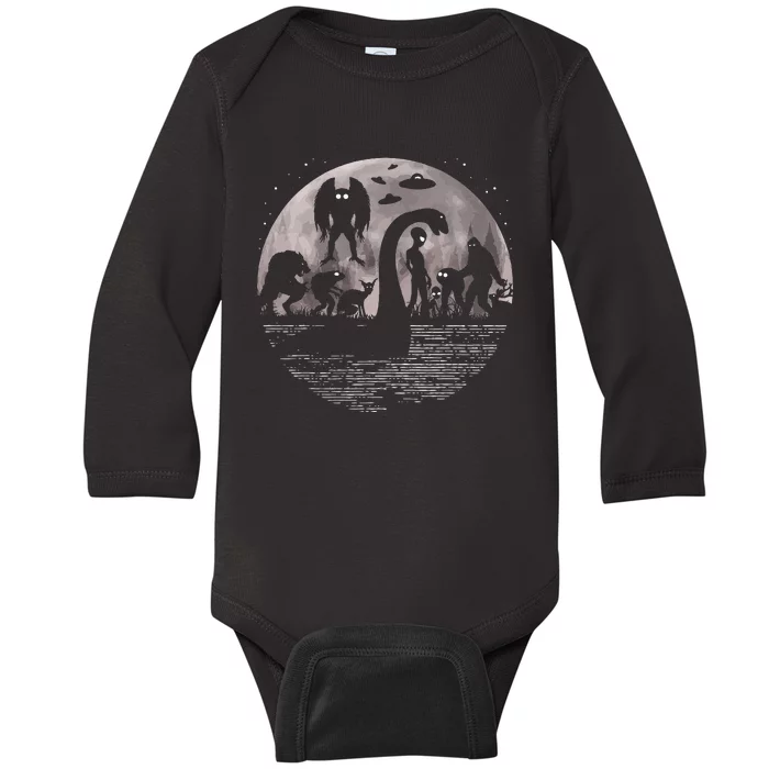 Bigfoot Loch Ness Monster Mothman And Aliens! Funny Cryptid Baby Long Sleeve Bodysuit