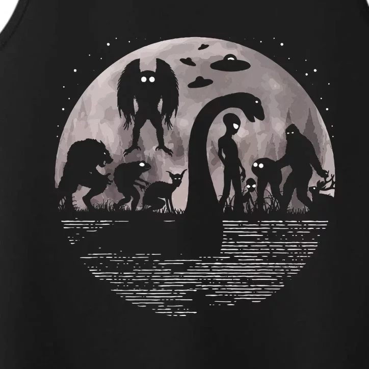 Bigfoot Loch Ness Monster Mothman And Aliens! Funny Cryptid Performance Tank