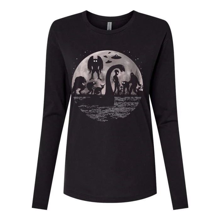 Bigfoot Loch Ness Monster Mothman And Aliens Womens Cotton Relaxed Long Sleeve T-Shirt