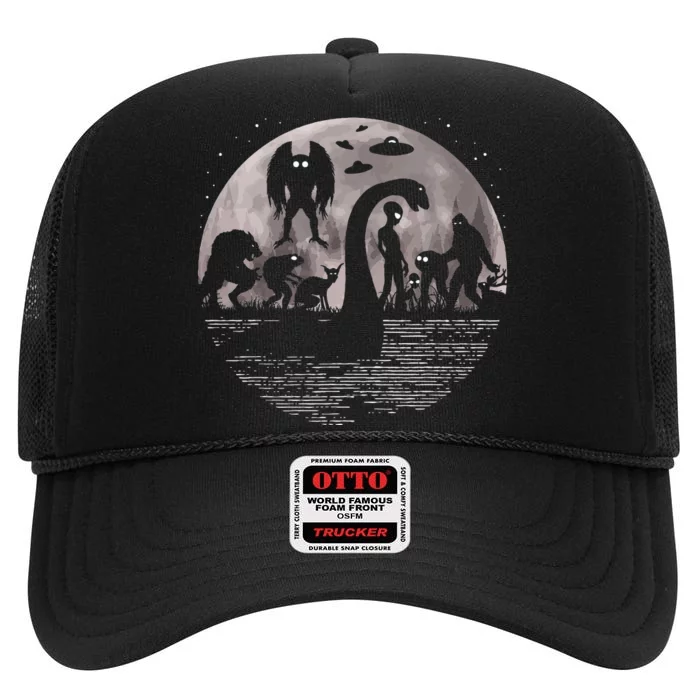 Bigfoot Loch Ness Monster Mothman And Aliens High Crown Mesh Trucker Hat